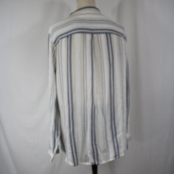 Lucky Brand Long Sleeve Shirt Women's XL Blue White Stripe Button Up Collared - Picture 5 of 9